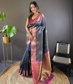 Faux banarasi silk saree with weaving silver & gold zari border