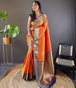 Faux banarasi silk saree with weaving silver & gold zari border