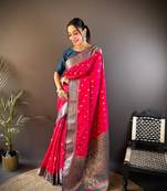  silk saree with golden zari weaving meenakari peacock design