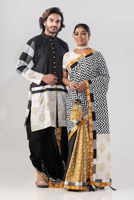 Kishmish- saree & kurta-dhoti couple set 2