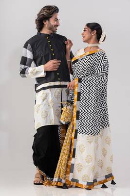 Kishmish- saree & kurta-dhoti couple set 3