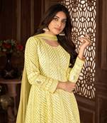 Spellbinding Yellow Faux Georgette Semi Stitched Festive Women's Salwar Suits Semi stitched