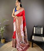 Faux banarasi silk heavy saree with nice & designer look rosegold jari pallu