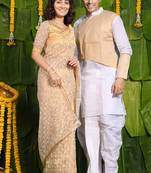 Vision in white-saree & kurta-dhoti couple set