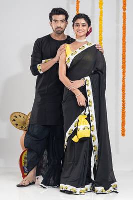 Chupkatha- saree & kurta-dhoti couple set 1