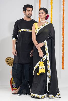 Chupkatha- saree & kurta-dhoti couple set 3