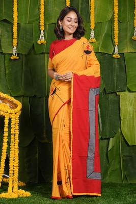 Aguner porosmoni- diya applique saree & kurta cotton couple set 4