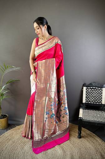 Faux banarasi silk heavy saree with nice & designer look rosegold jari pallu