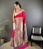 Faux banarasi silk heavy saree with nice & designer look rosegold jari pallu