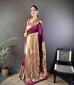 Faux banarasi silk heavy saree with nice & designer look rosegold jari pallu