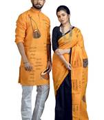Ontore ontore -ektara applique saree & kurta cotton couple set