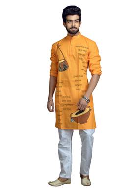 Ontore ontore -ektara applique saree & kurta cotton couple set 4