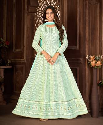 Irresistible Turquoise Faux Georgette Semi Stitched Wedding Women's Salwar Kameez Semi stitched 1