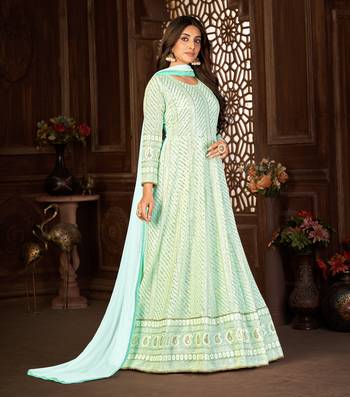 Irresistible Turquoise Faux Georgette Semi Stitched Wedding Women's Salwar Kameez Semi stitched 3