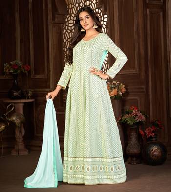 Irresistible Turquoise Faux Georgette Semi Stitched Wedding Women's Salwar Kameez Semi stitched 4