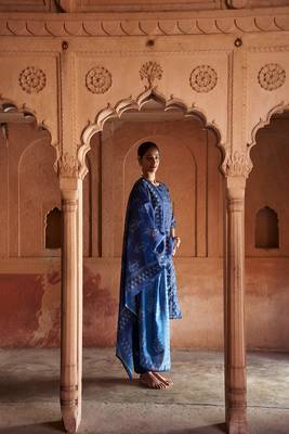 Navy hand block printed overall straight fit chanderi embroidery gota patti scattered and mirror work overall 4