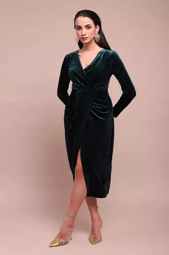 Green avery velvet wrap dress