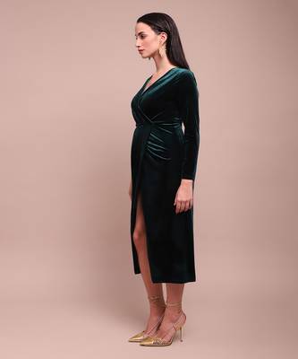 Green avery velvet wrap dress 3