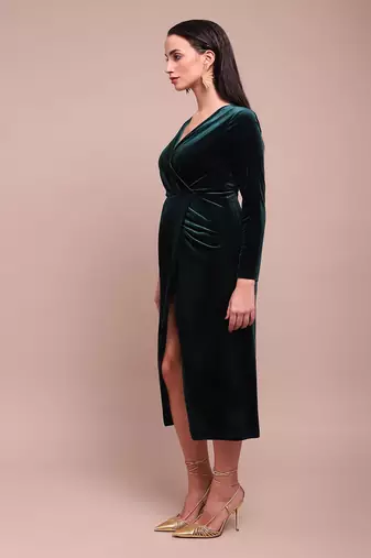 Green avery velvet wrap dress
