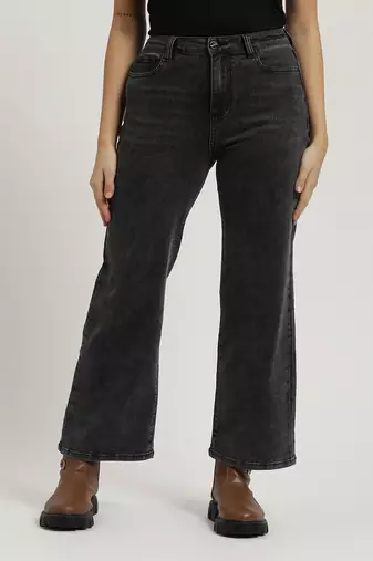 Black denim drift straight-leg jeans