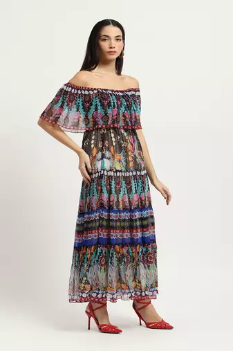 Blue carwen off-shoulder dress