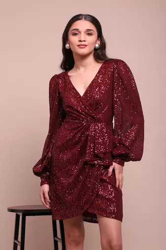 Red celestia drape dress