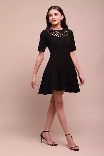 Black christie crepe short dress