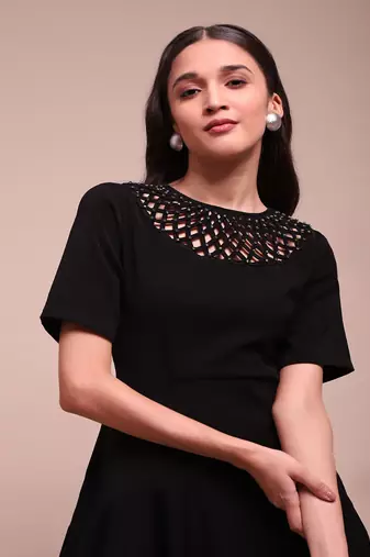 Black christie crepe short dress