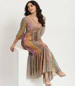 Multi color ethnic stripes maxi dress