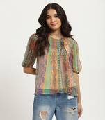 Multi ethnic stripes top