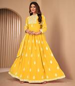 Captivating Yellow Faux Georgette Semi Stitched Wedding Women's Salwar Kameez Semi stitched