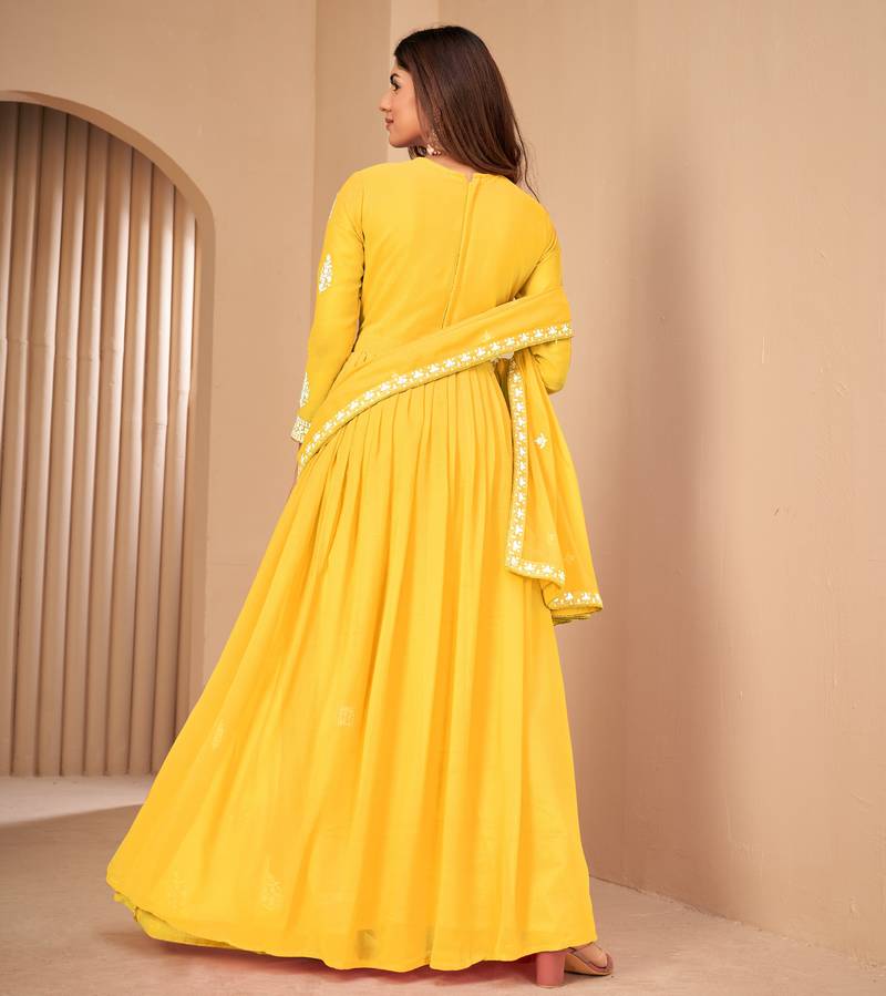 Captivating Yellow Faux Georgette Semi Stitched Wedding Women's Salwar Kameez Semi stitched