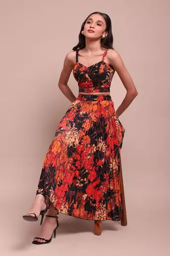 Black floriane velvet top with skirt co-ord set
