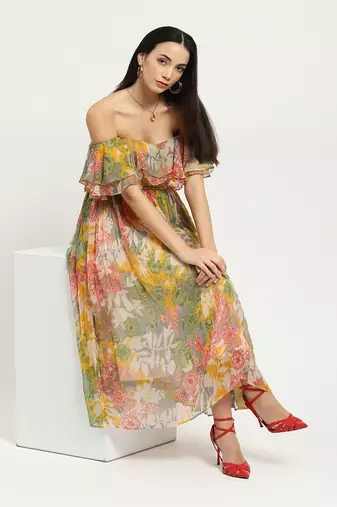 Multi floriane off shoulder maxi dress