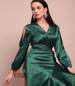 Green isla satin wrap dress