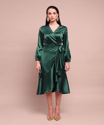 Green isla satin wrap dress 2