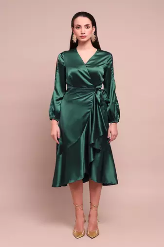 Green isla satin wrap dress