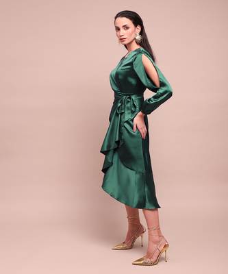Green isla satin wrap dress 3