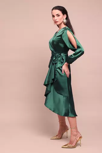 Green isla satin wrap dress