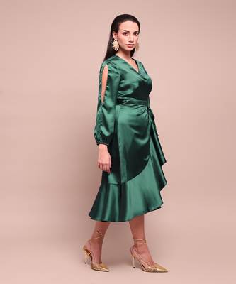 Green isla satin wrap dress 4