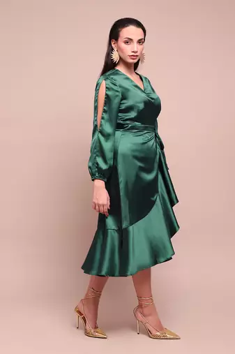 Green isla satin wrap dress