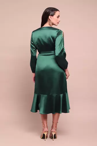 Green isla satin wrap dress