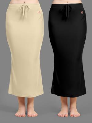 Trendmalls Plain Nylon Soft Petticoat Skirts Saree Silhouette Shape Wear set of 2 1