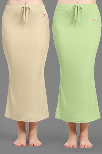 Women's Plain Nylon Petticoat Skirts Saree Silhouette Shape Wear set of 2