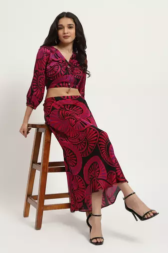Pink monzel top with skirt co-ord set