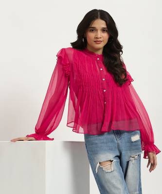 Fuschia rhea button-down top with camisole 1