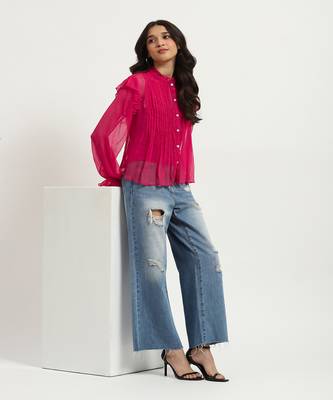 Fuschia rhea button-down top with camisole 2