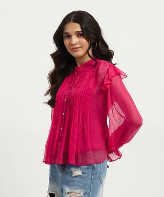 Fuschia rhea button-down top with camisole 4