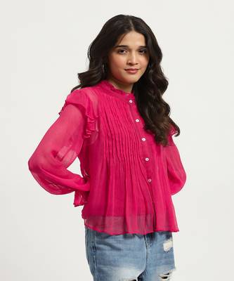 Fuschia rhea button-down top with camisole 5