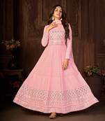 Engaging Pink Faux Georgette Semi Stitched Women's  Ethnic Suits Semi stitched